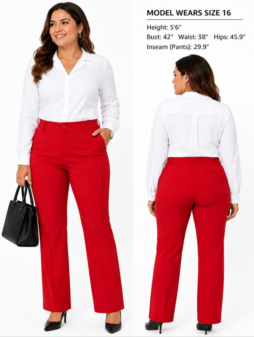 iChosy Women's Red Stretch Straight Leg Dress Pants  16x30 Business Slacks NWT